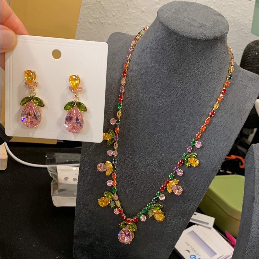 Multicolor Crystal Necklace and Earring Set